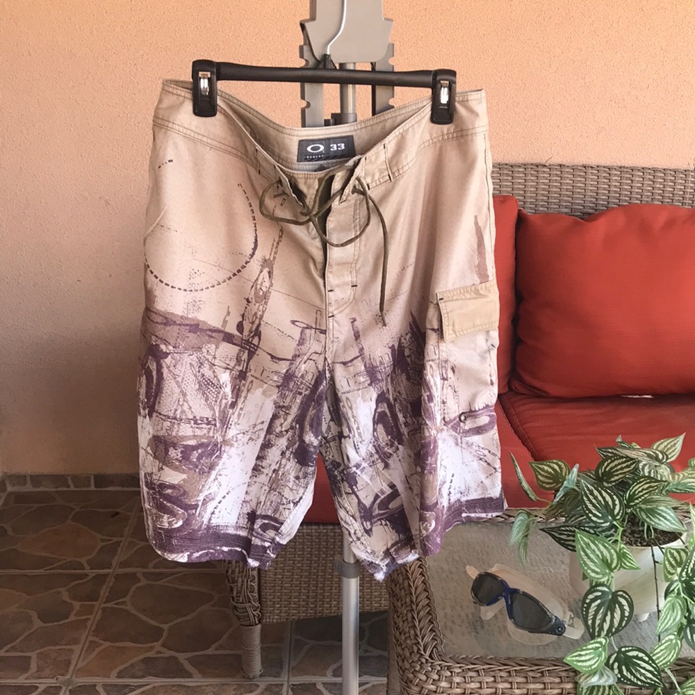 Oakley Tan and Purple Swim Trunks